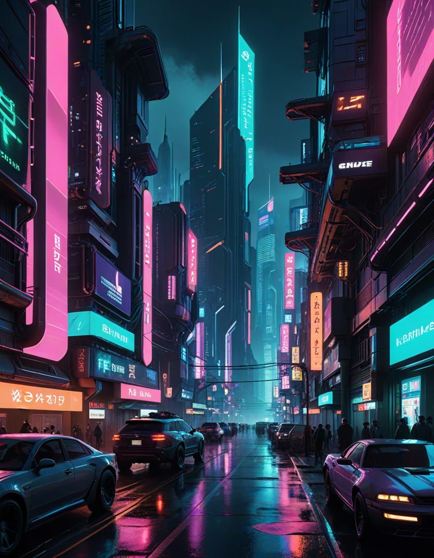Dazzling Cyberpunk Cityscape at Night