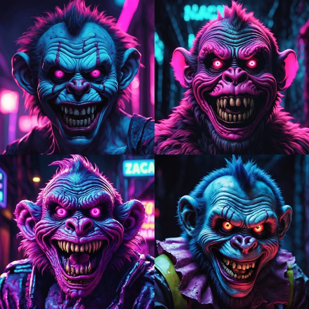 Synthwave Zombie Monkey Clown Maniac Grinning