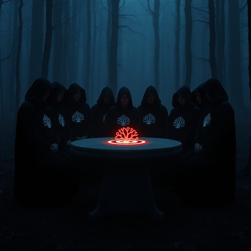 Secret Coral Society Meeting in Foggy Forest