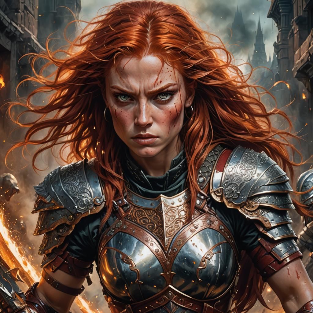 Intense Red-Haired Barbarian Woman Portrait