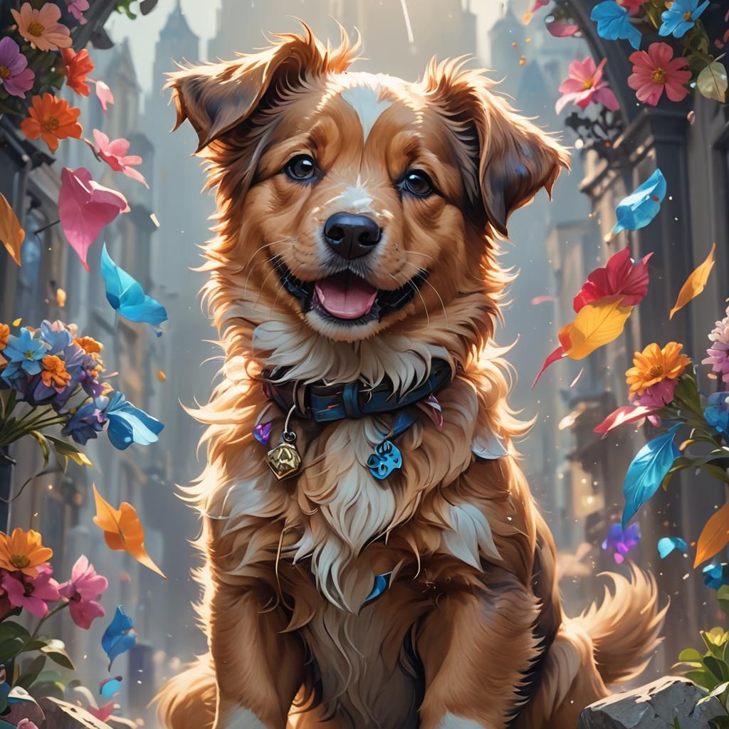 Happy Puppy Portrait in Hyperdetailed Style