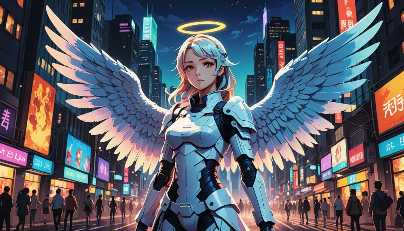 Vibrant City Angel in Cinematic Lighting