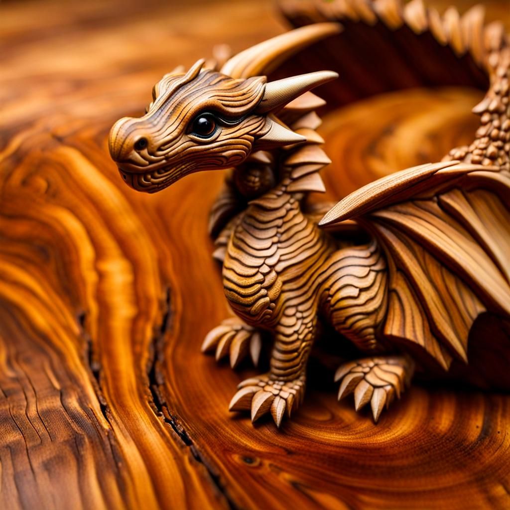 Ornate Wooden Dragon Hatchling Microportrait