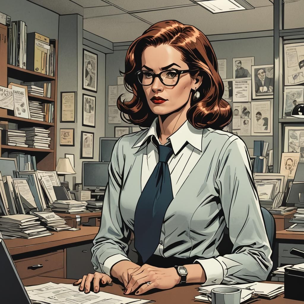 Comic Book Style Office Woman Illustration