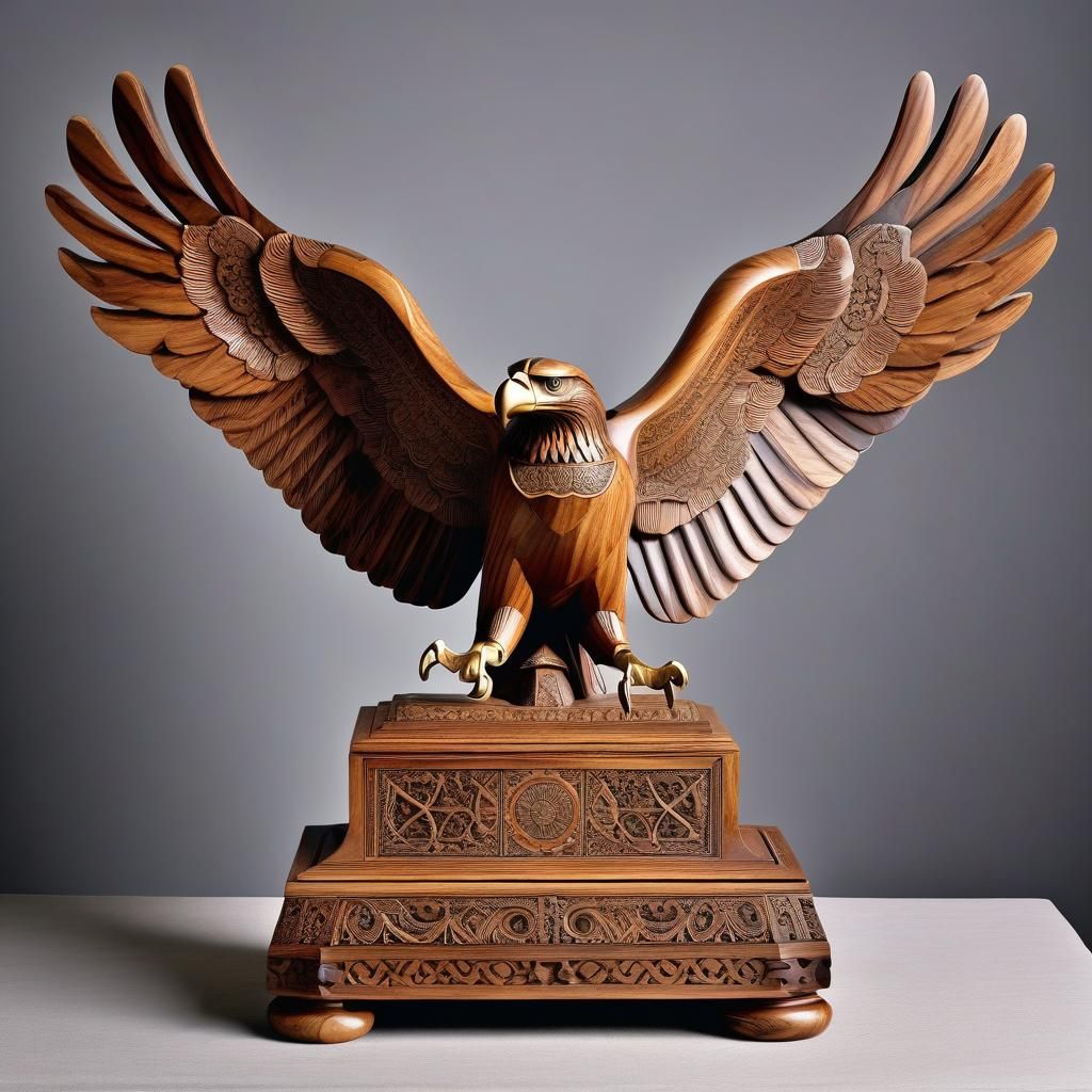 Majestic Wooden Eagle Statue with Ottoman Ornament