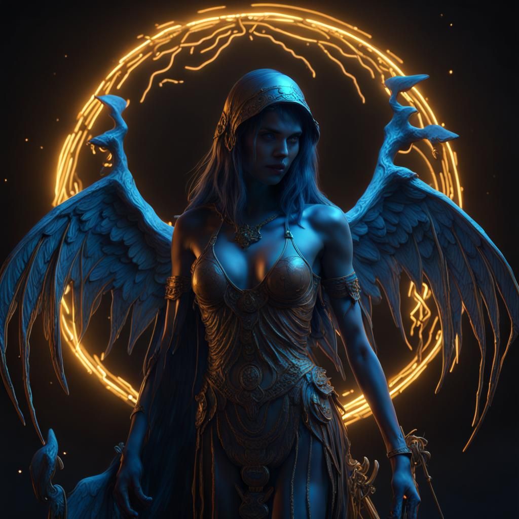 Neon Death Angel in Moonlight, Digital Art