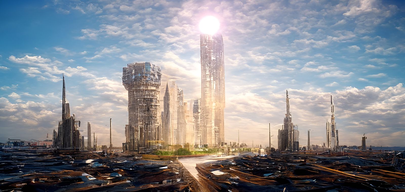 futuristic bio city with majestic tower, with complex infrastructure on a sunny day by stephan martiniere, by alexander ...