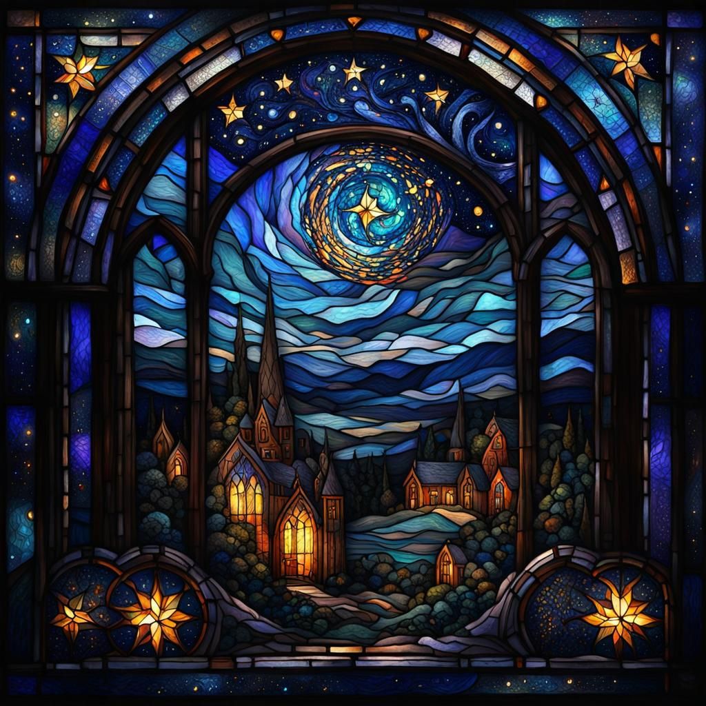 Stained Glass Winter Solstice Nightscape