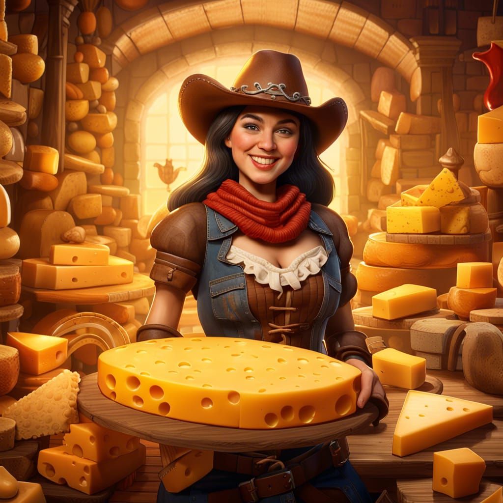 Chubby Cowgirl in Cheese World, Digital Art