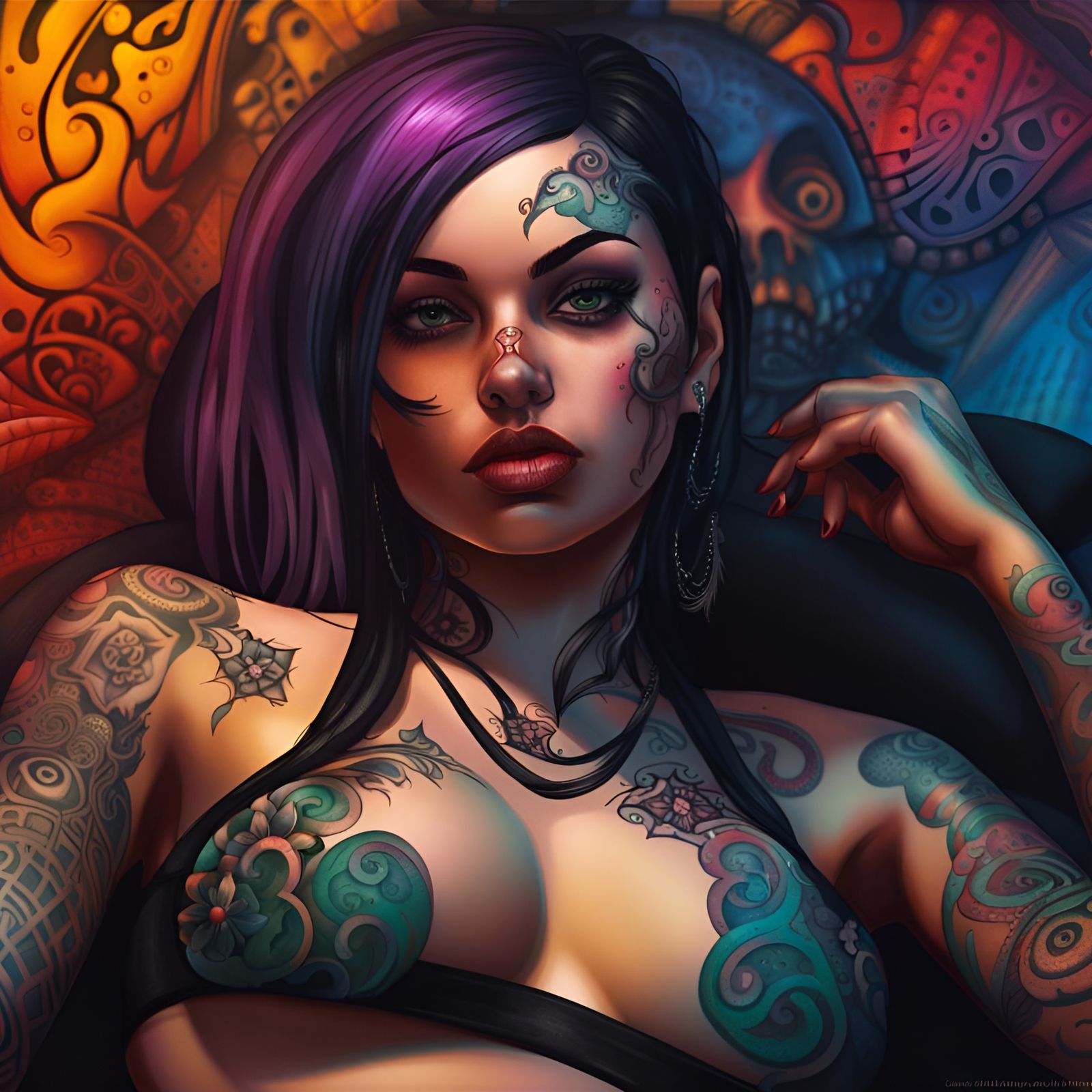 Tattooed Goth in Bikini as Splash Art