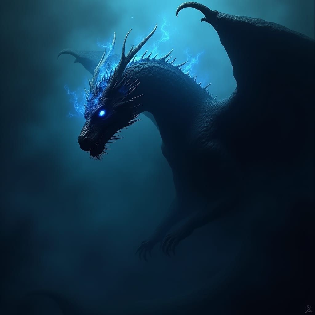 Macabre Dragon in Dark Neon, Matte Painting