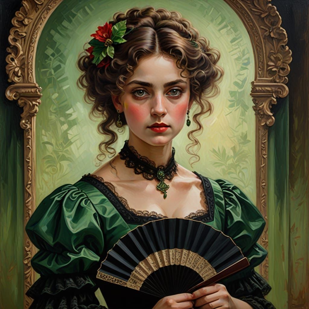 Victorian Woman with Fan: An Oil Painting Portrait