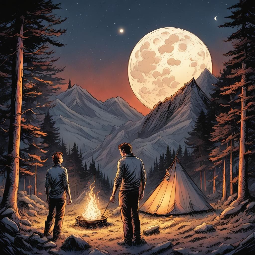 Camping Under the Moon: Comic Book Art