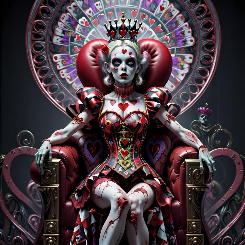 Psychedelic Zombie Queen of Hearts on Throne