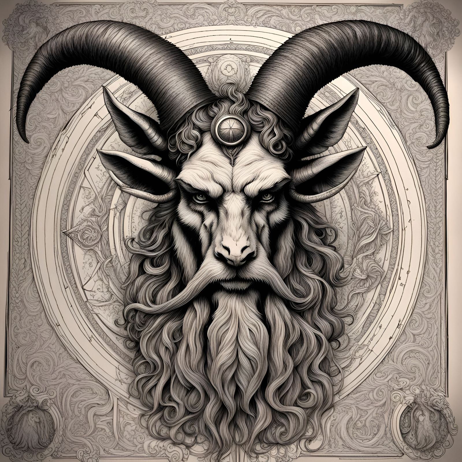 Hyperdetailed Occult Baphomet Line Art Illustration