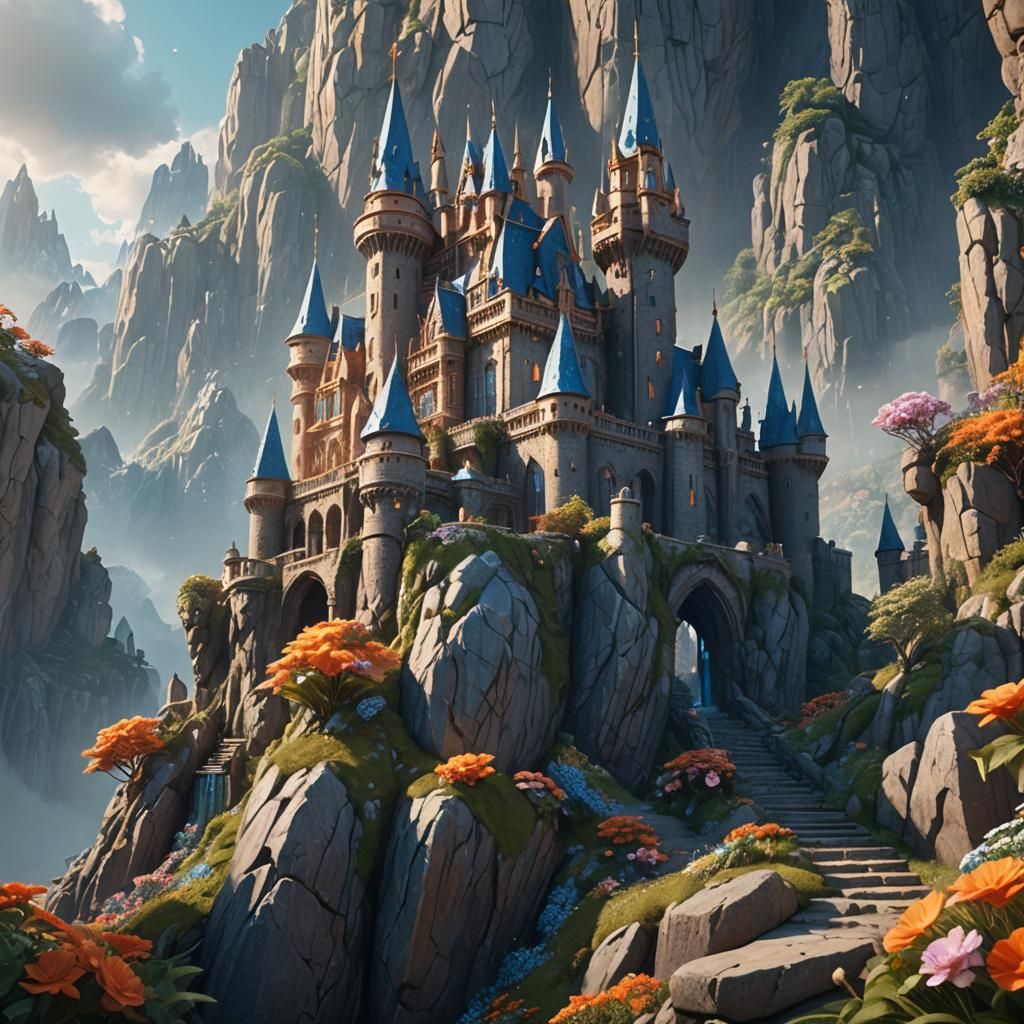 Diamond Castle on Rocky Mountainside: Matte Painting