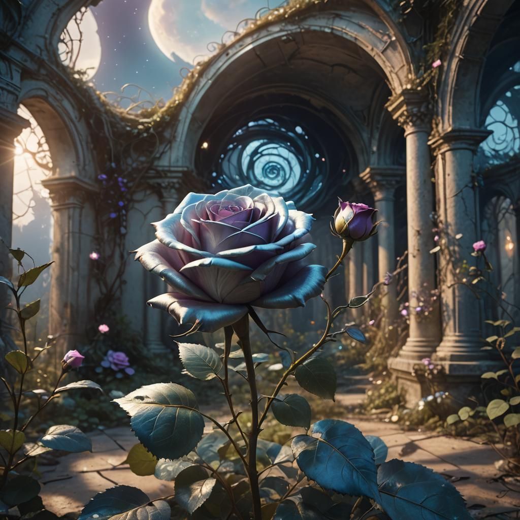 Silver Rose in Mystical Garden: Matte Painting