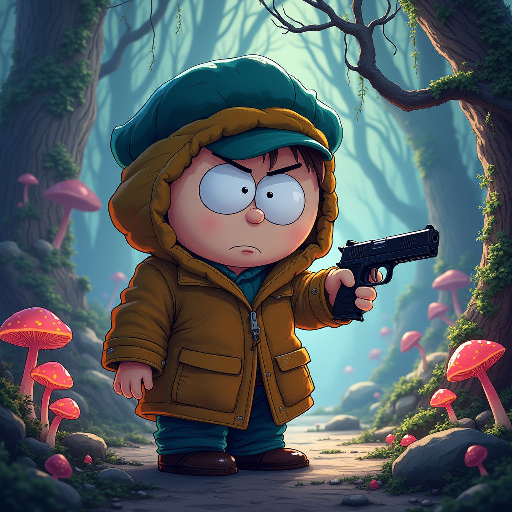 Eric Cartman in Fantasy Landscape, Matte Painting Style