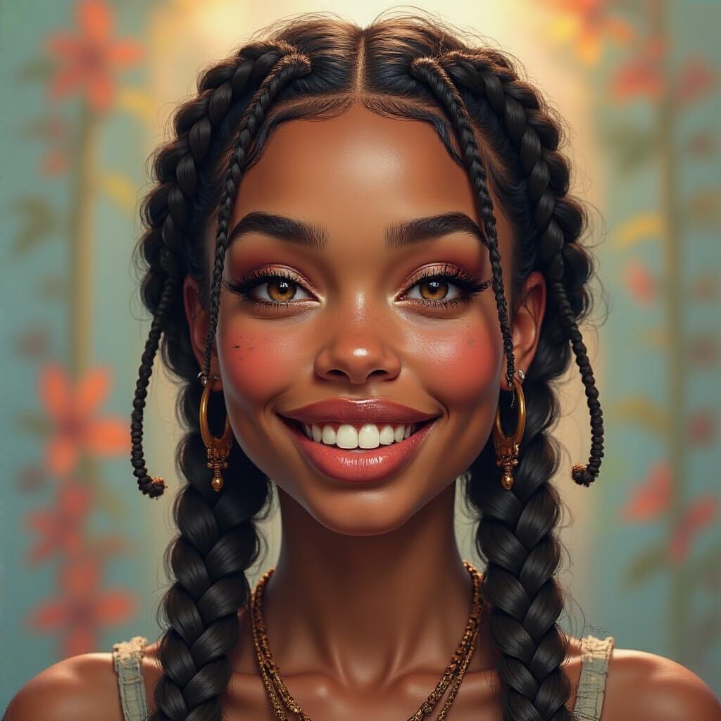 Black Woman Portrait in Hyperrealistic Art Nouveau Style