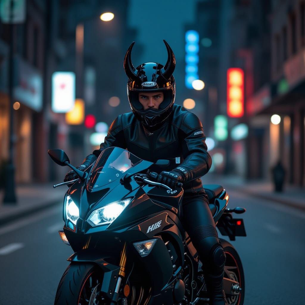 Kawasaki H2 Motorcycle in Dark City Street