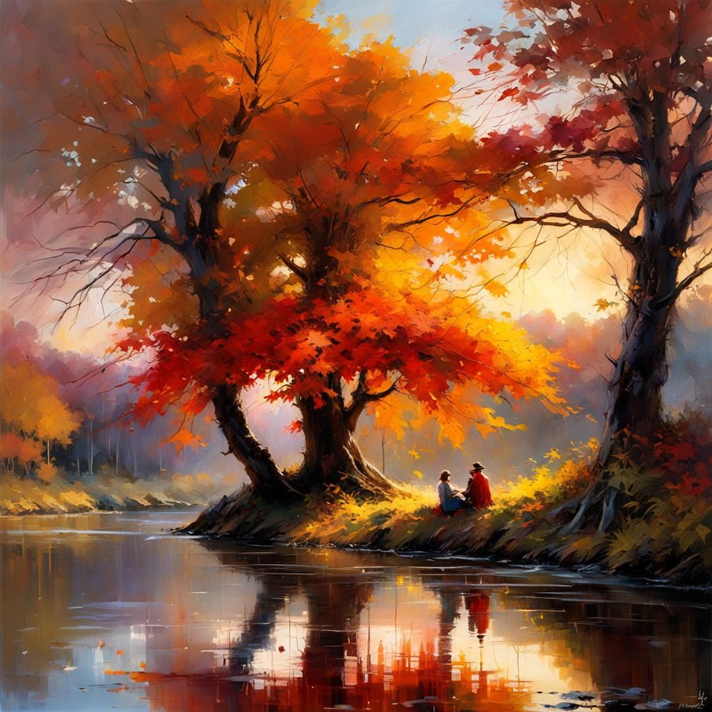 Maple Tree Sunset: Detailed Matte Painting