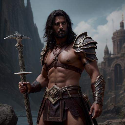 Handsome Gladiator Showing His Sword: Fantasy Concept Art