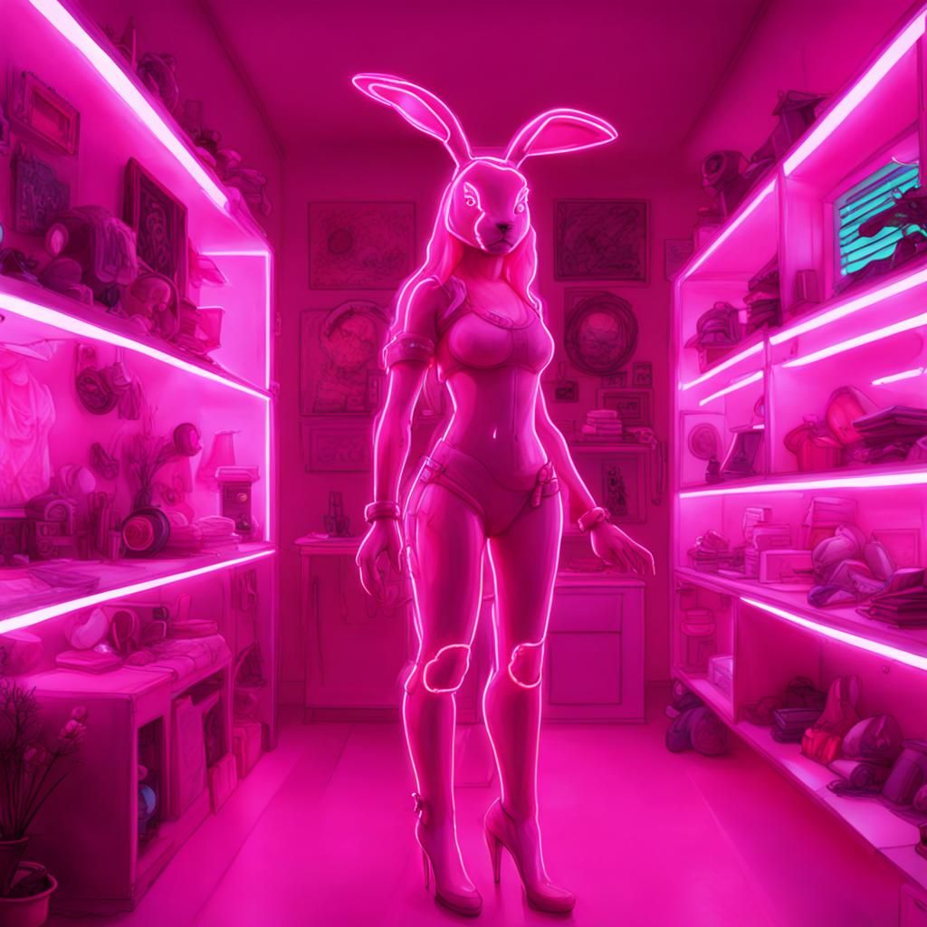 Cyberpunk Bunny Bot in Neon Hutch
