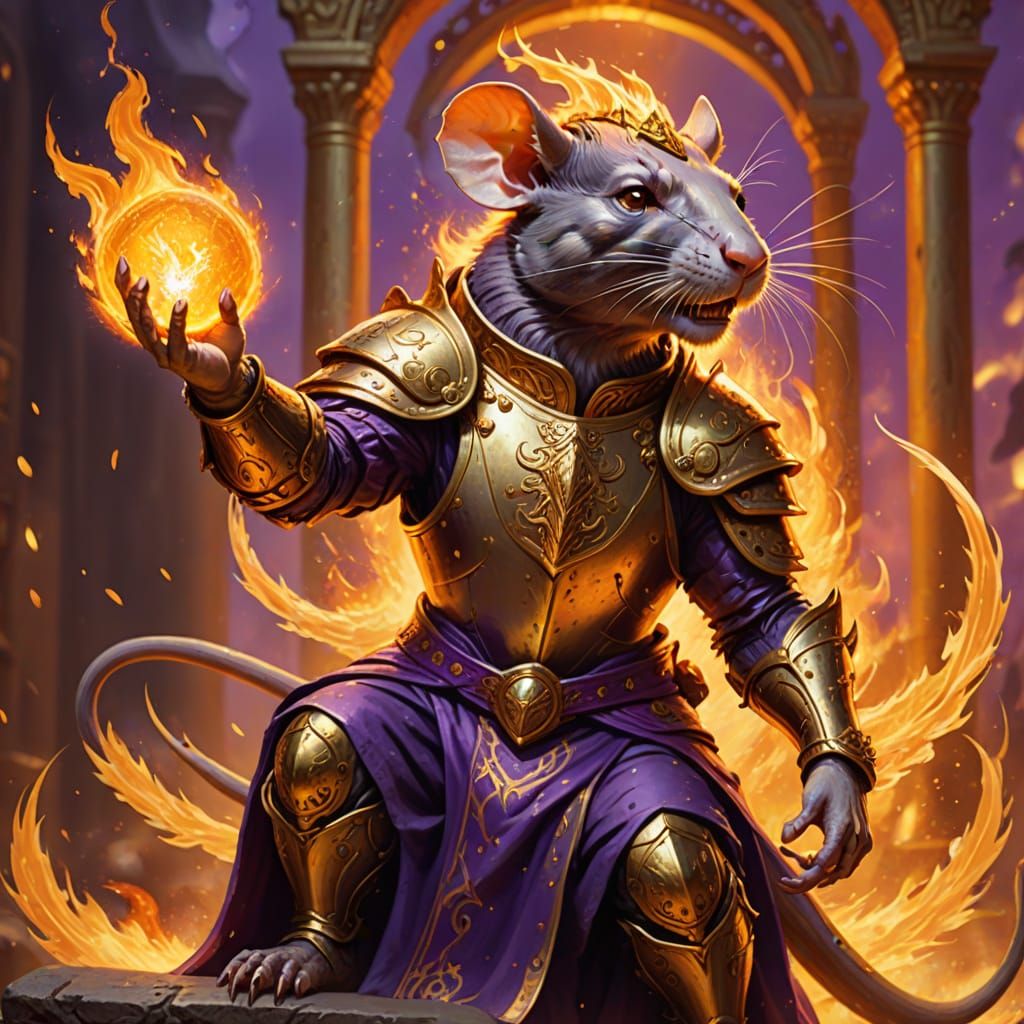 Rat God Casting Fireballs in Digital Painting