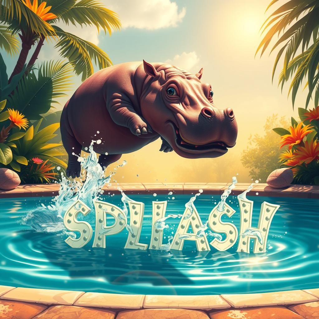 Hippo Splash: Vibrant Illustration
