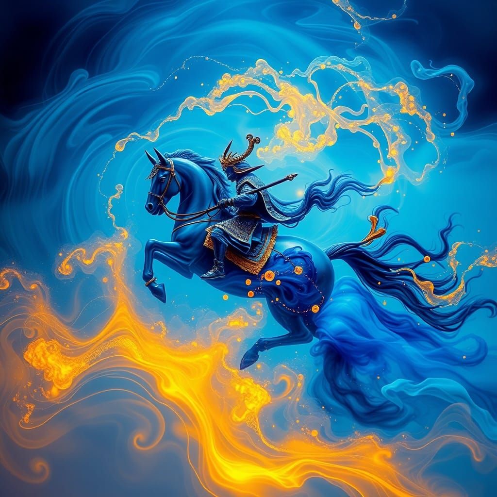 Samurai Warrior on Horseback in Dynamic Ink Flow