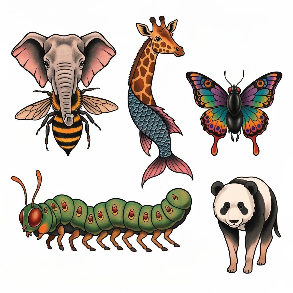 Bold Animal Hybrid Tattoos in Traditional Style