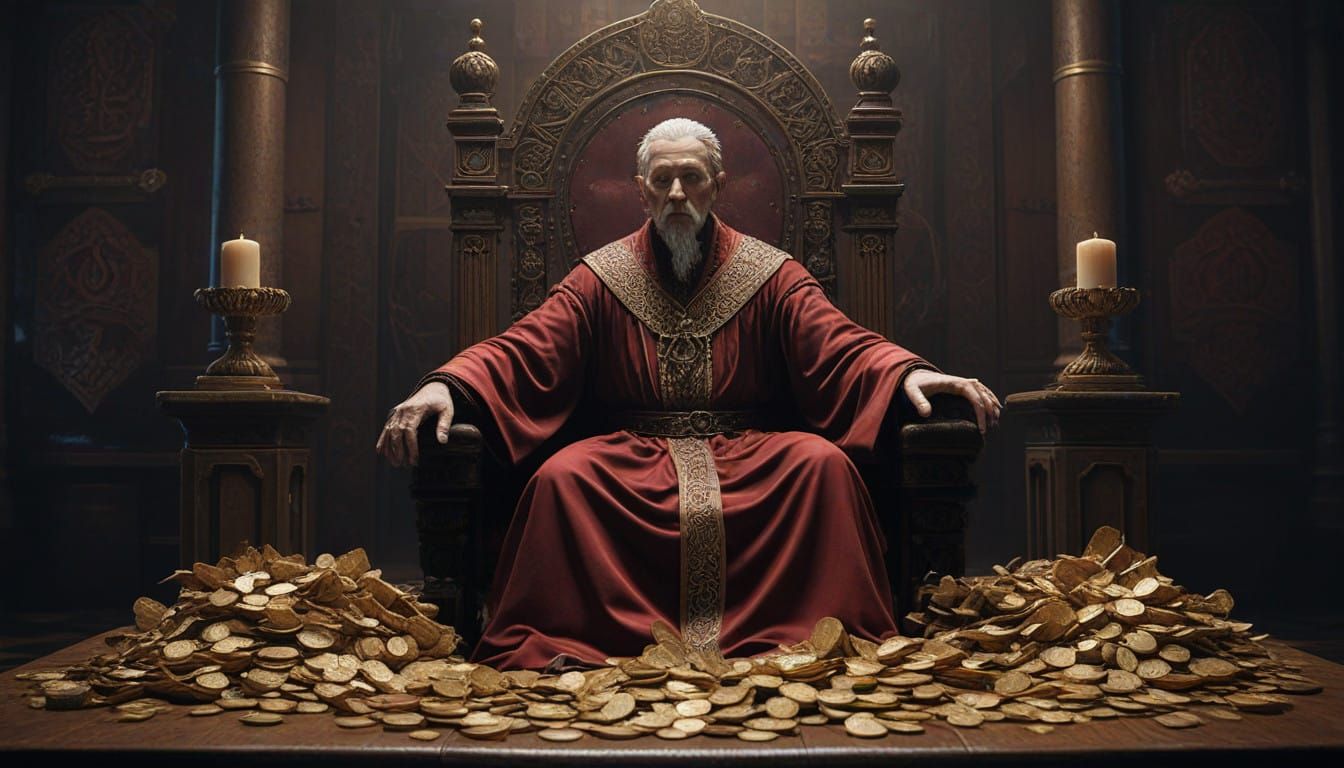 Medieval Moneylender Scene in Opulent Gothic Style