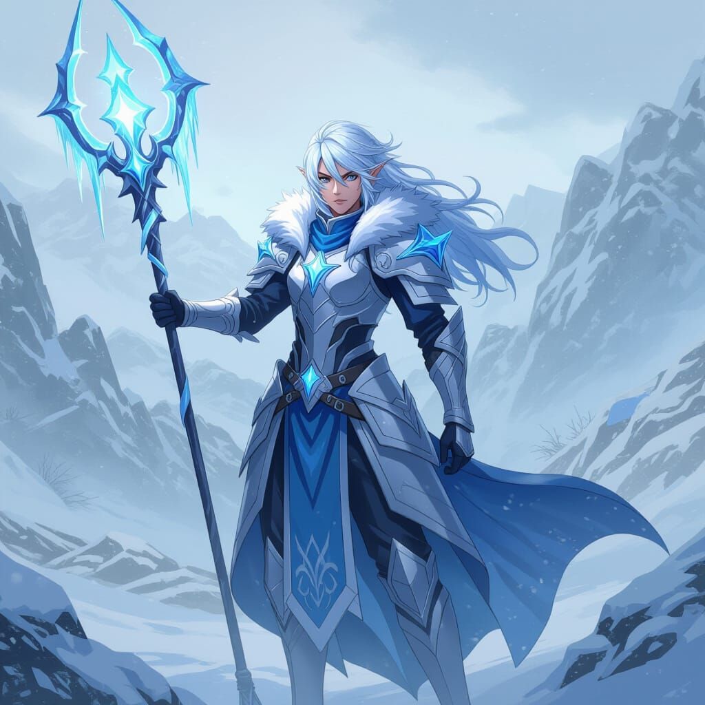 Icy Anime Mage in Snowy Landscape
