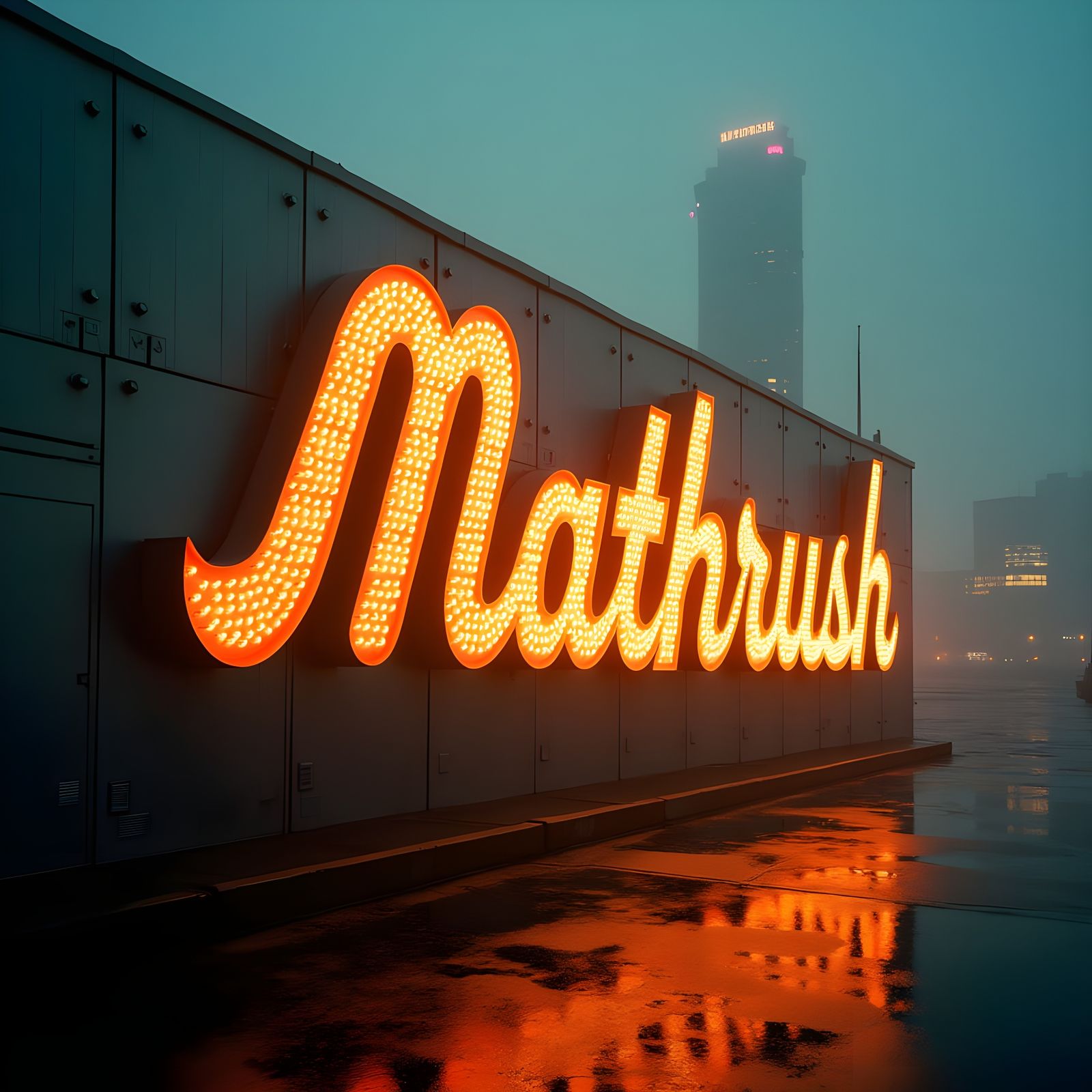Mathrush in Marquee Letters: Cinematic Film Still