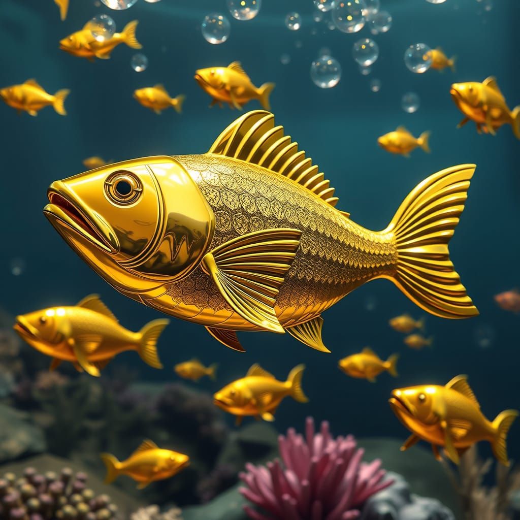 Golden School: A Collective of Glimmering Fish