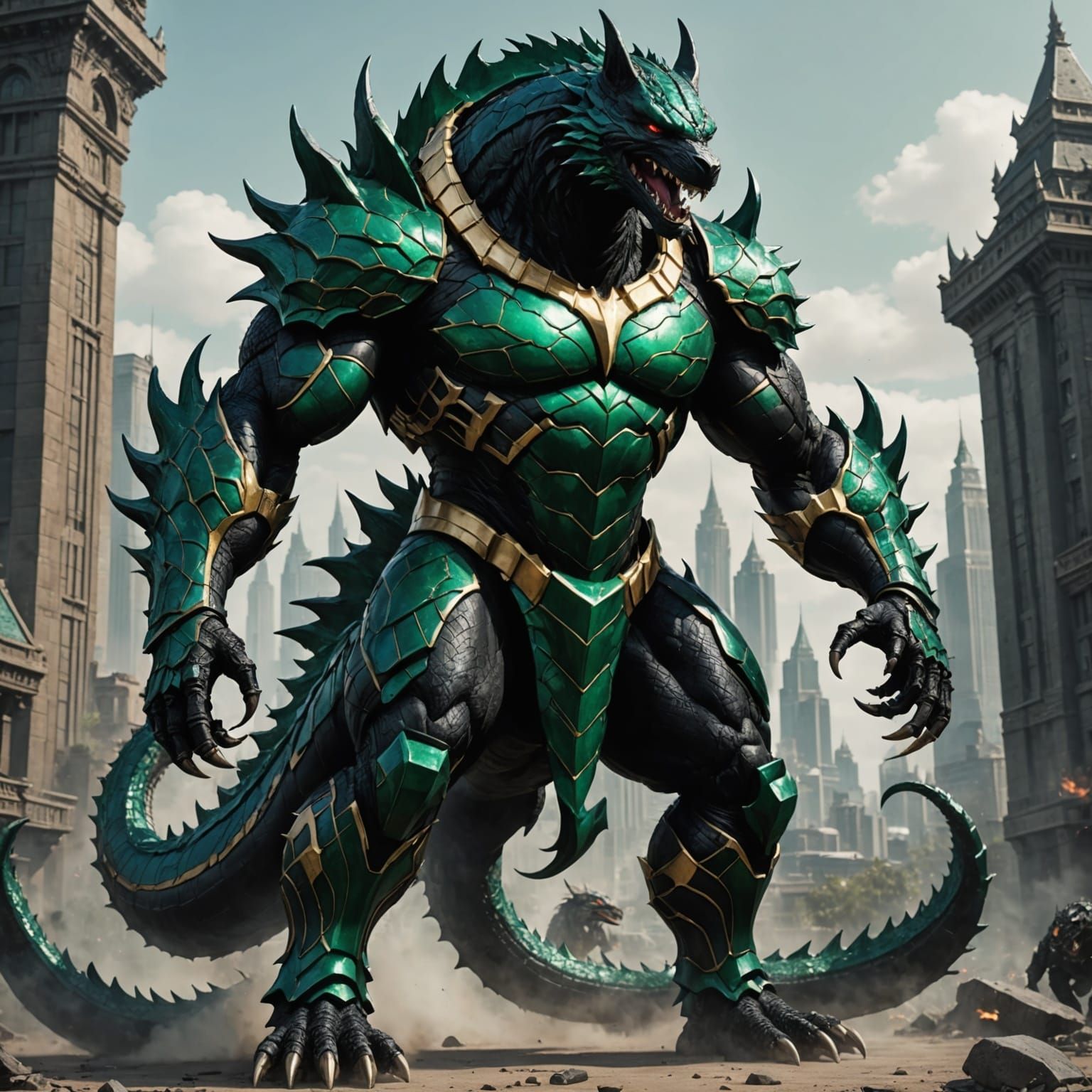 Emerald Hybrid: Anubis, Godzilla, Dragon, Symbiote