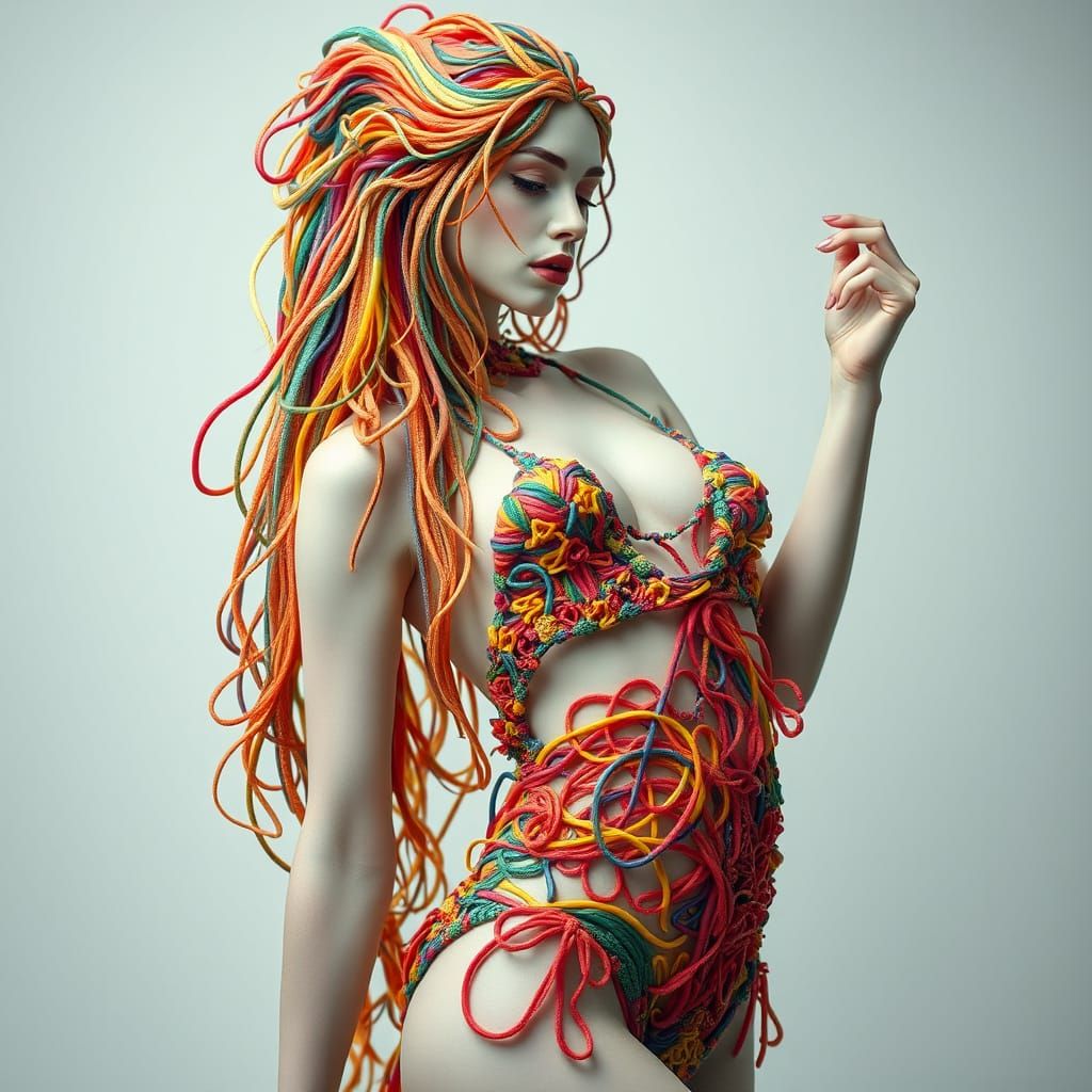 Sensual Goddess in Noodle Microkini, Digital Art