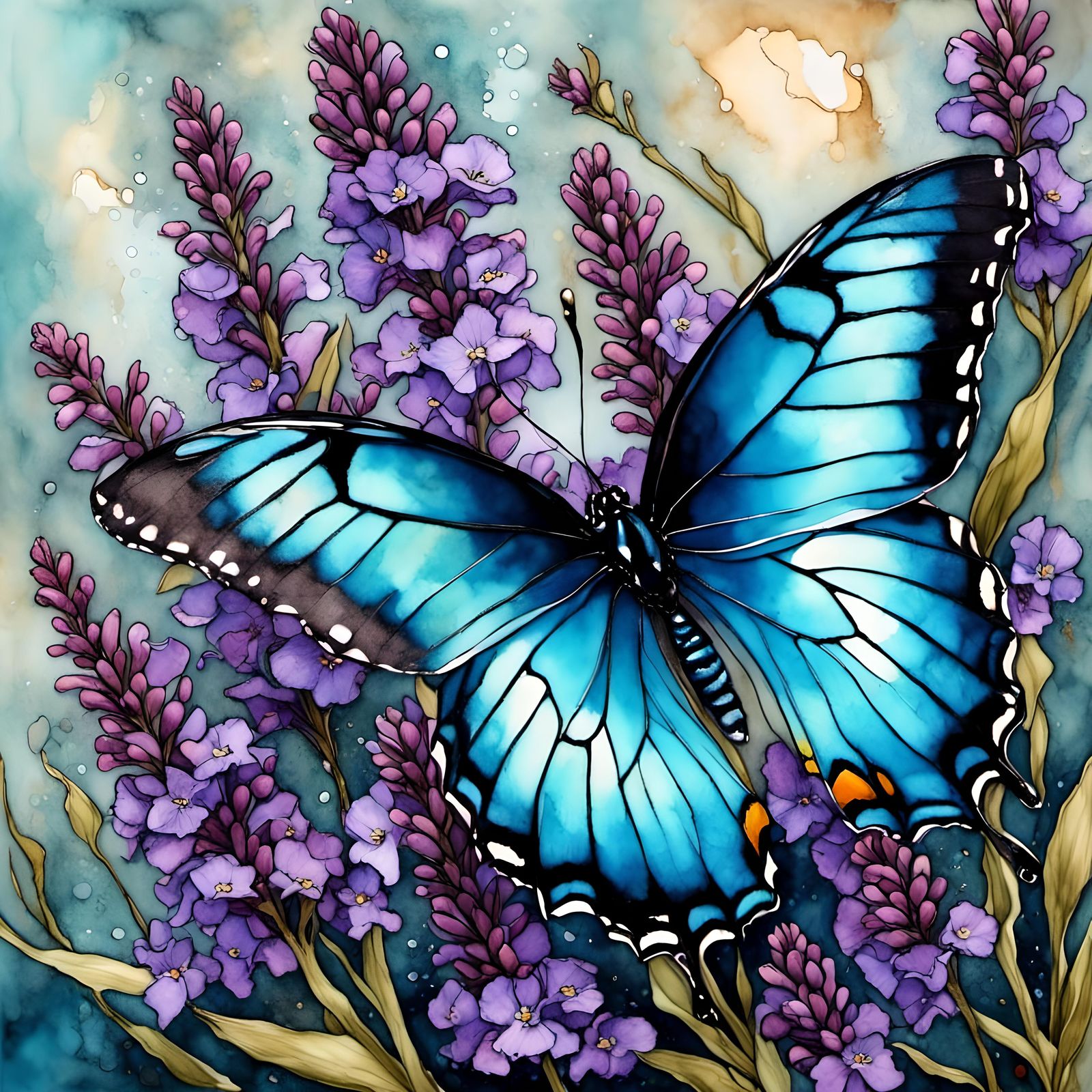 Blue Swallowtail Butterfly on Lavender Bush