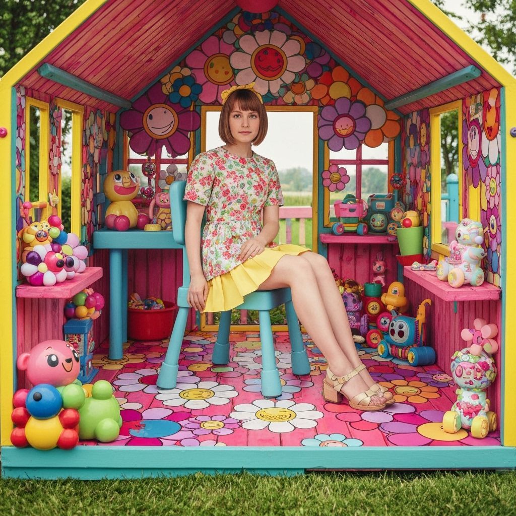 Woman in Playhouse in Kawaii Pop Art Style
