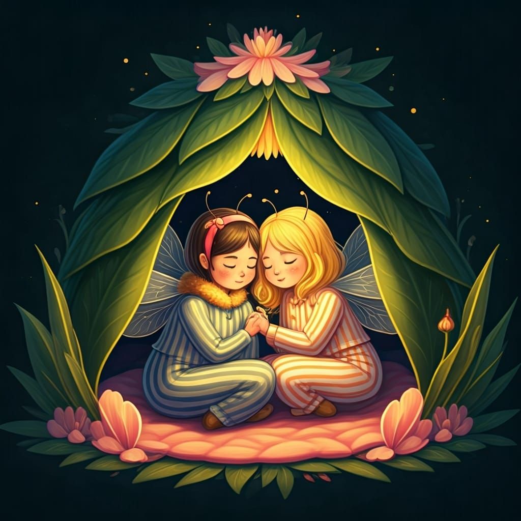 Bee Girls Sleeping in a Petal Tent