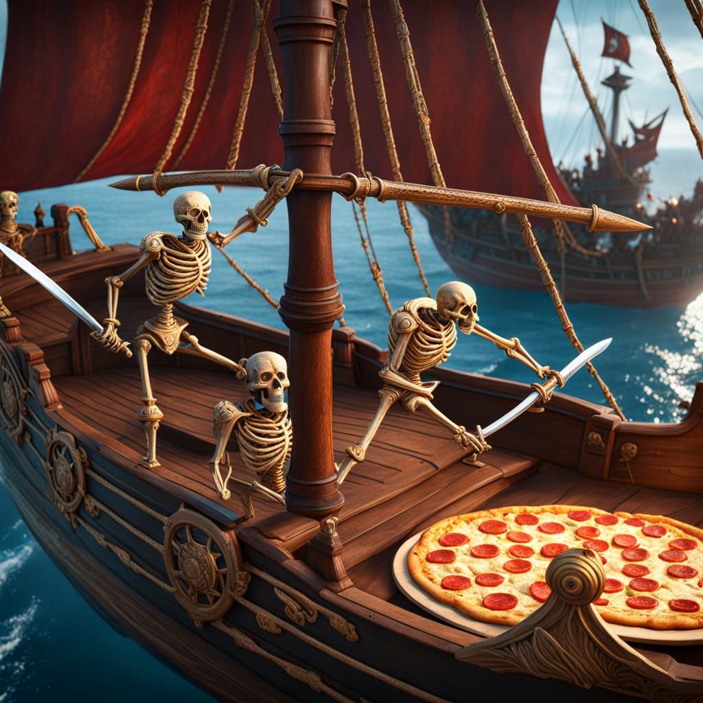 Skeletons Duel on Pizza Pirate Ship