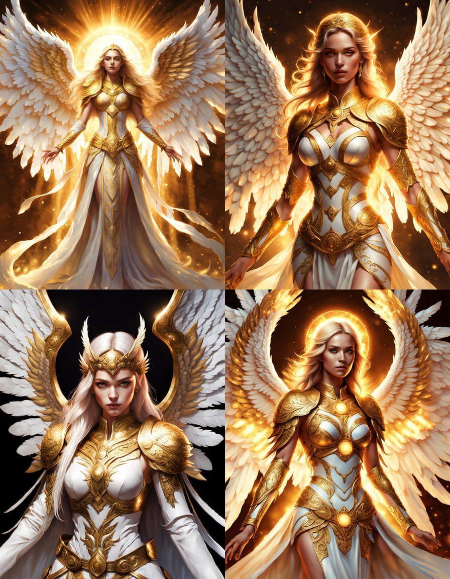 Divine Solar Angel Warrior with Golden Light and Wings