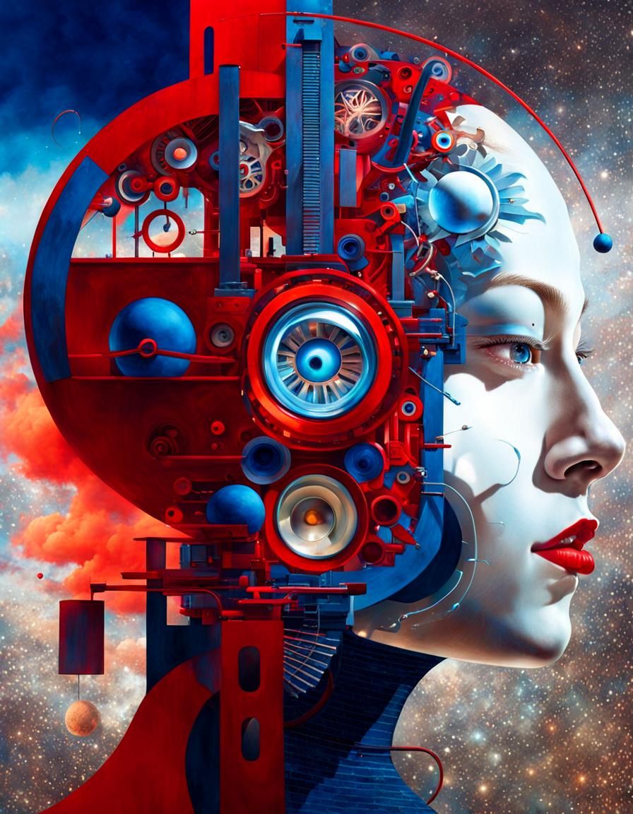 Surreal Human-Machine Hybrid Portrait in Magic Realism