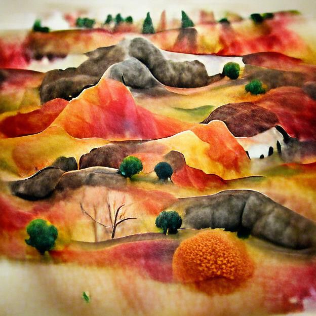 Autumn Felt Landscape in Watercolor Style