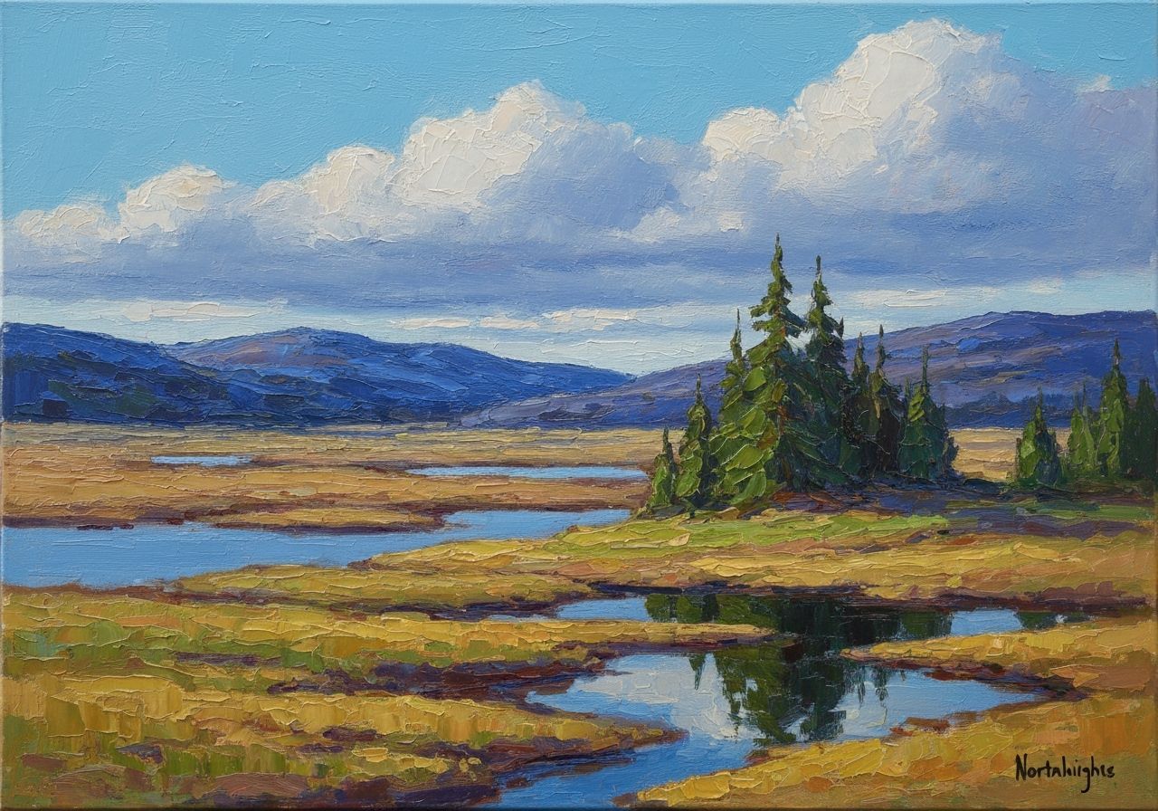 Northern Lights Landscape as Oil Painting