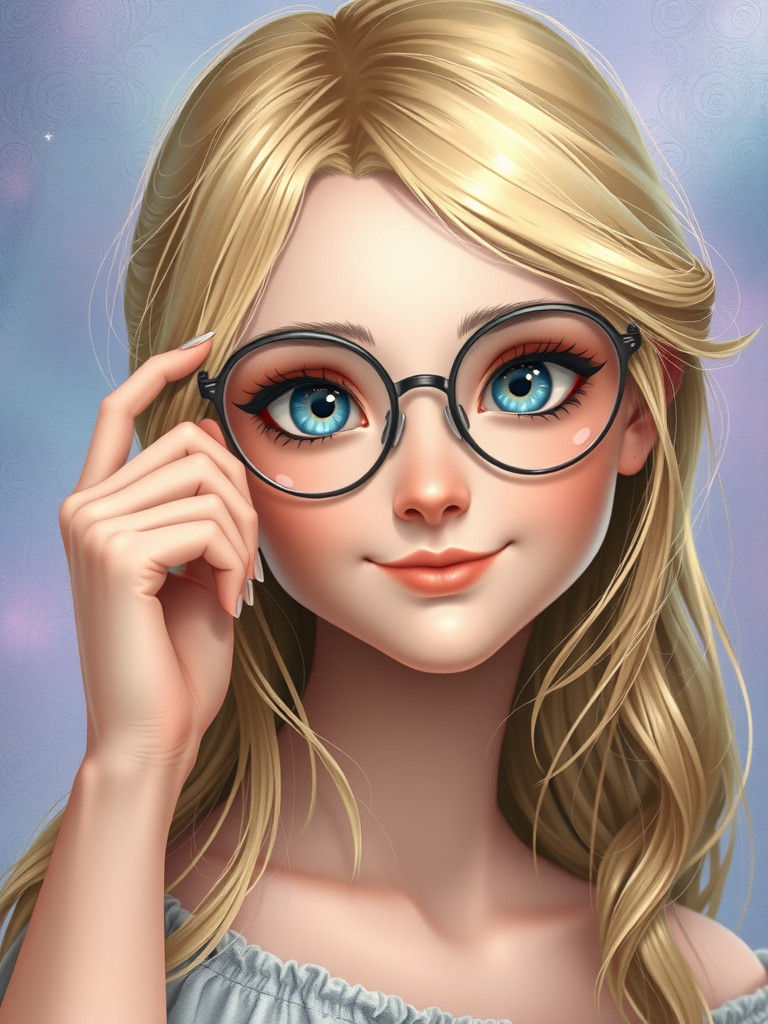 Blonde Girl with Vintage Glasses in Dreamy Landscape