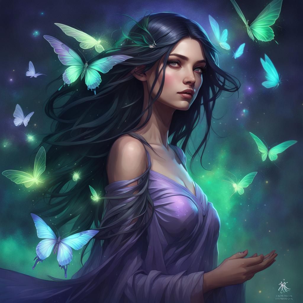 Enchanting Girl with Butterflies: Hyperdetailed Portrait