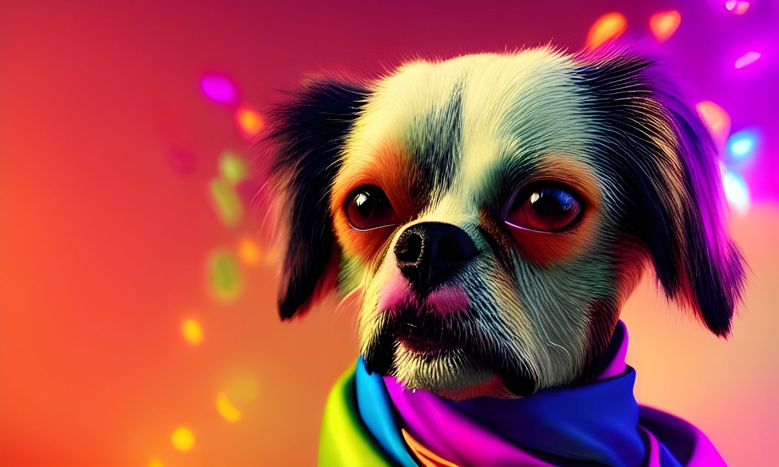 Dog with Scarf: Hyperrealistic Digital Illustration