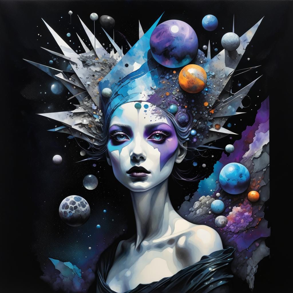 Surreal Cosmic Pearl Fantasy Collage Illustration