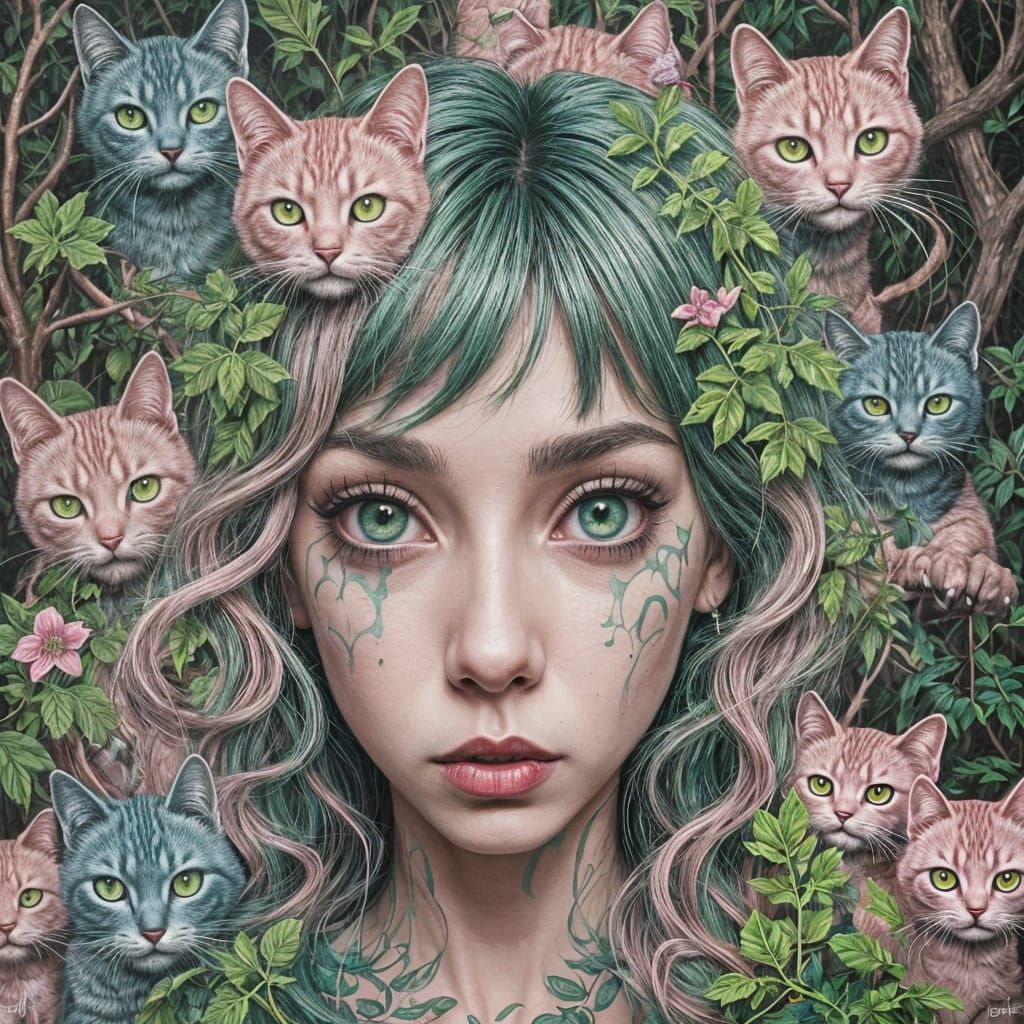 Surreal Forest Scene in Street Art Style